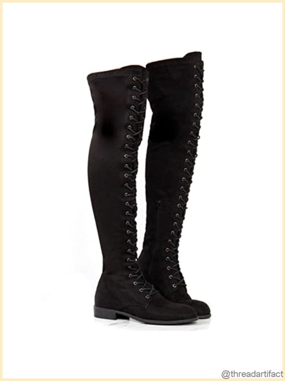 Women's Over The Knee Lace Up Block Heel Tall Boots Suede Leather Combat